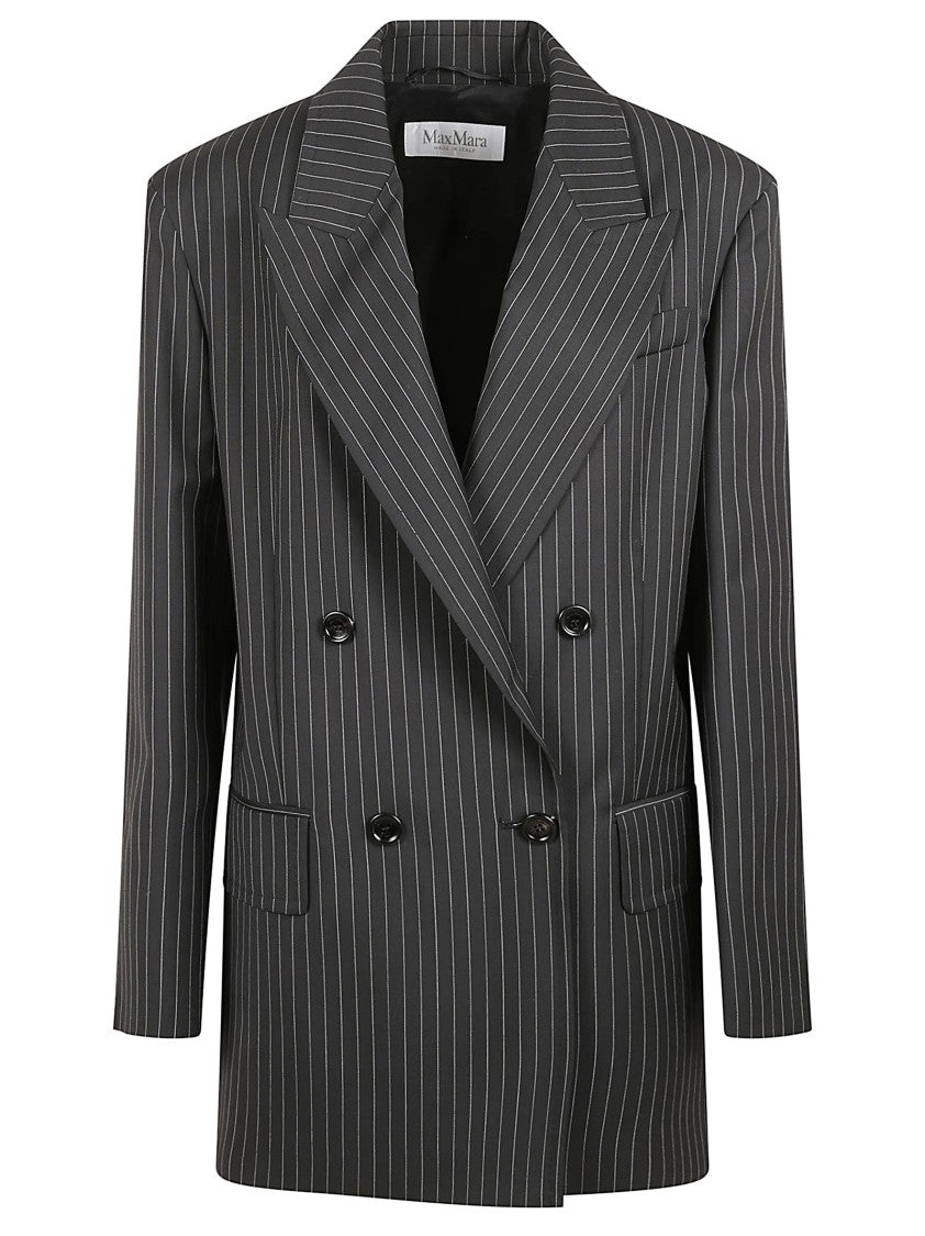 Max Mara Double-Breasted Virgin Wool Jacket With Pinstripes