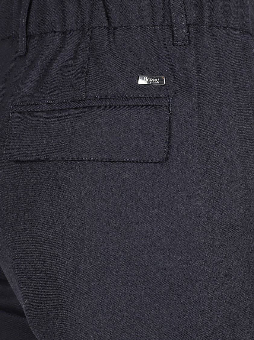 Herno Fluid Stretch Wool Blend Trousers With Elastic Waistband