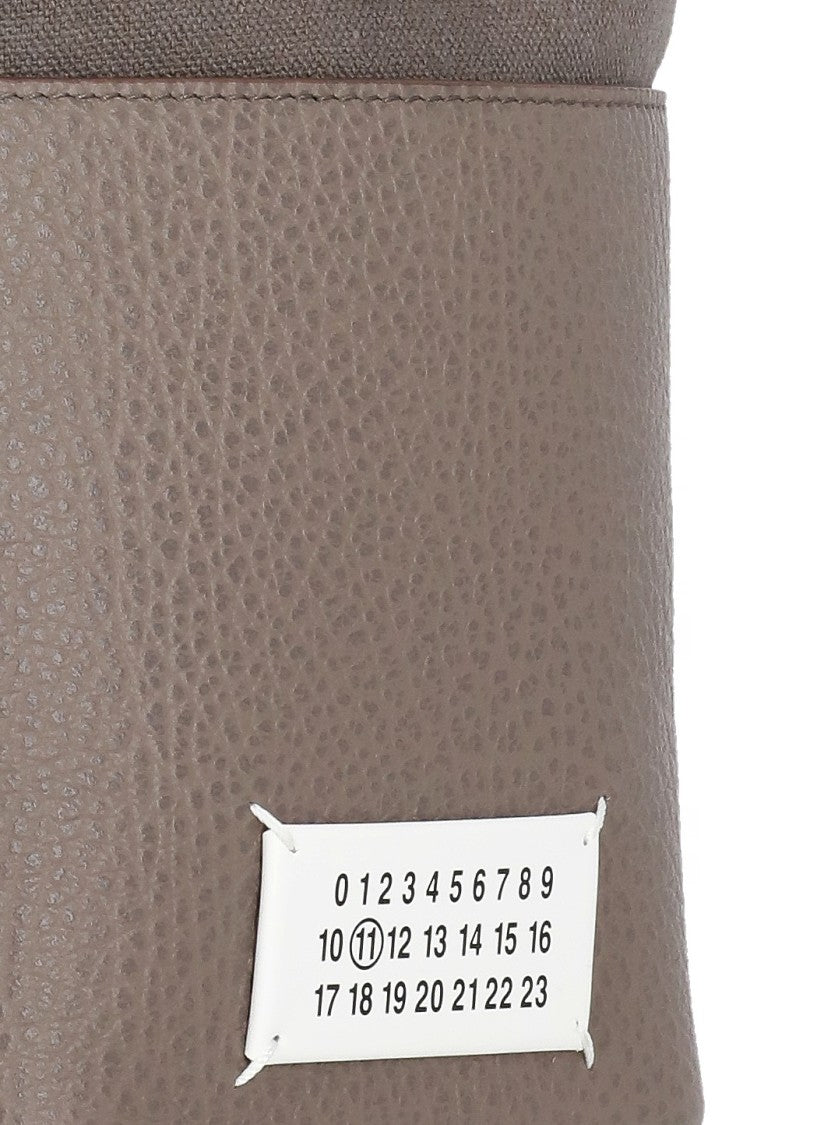 Maison Margiela Rosy Grey Leather Bucket Bag With Contrast Logo Tab