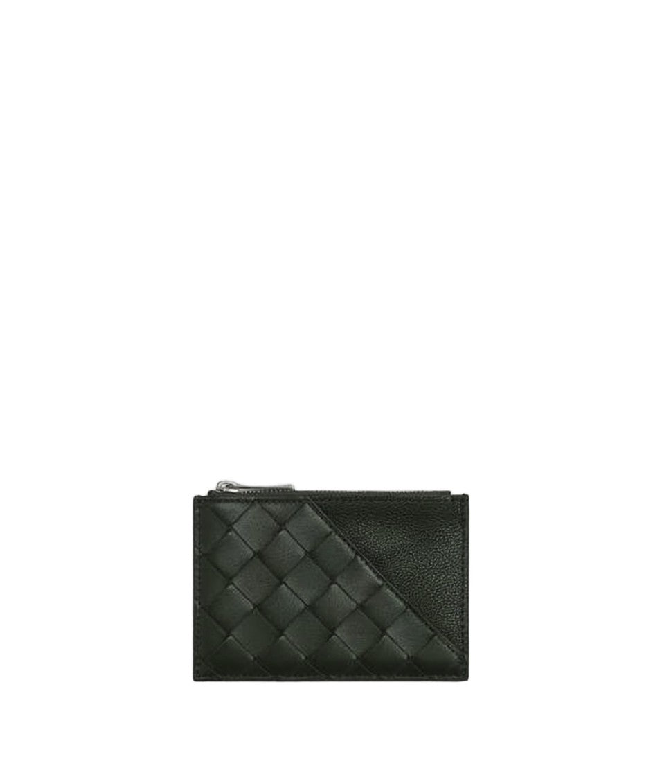 Bottega Veneta Rectangular Black Lambskin Wallet With Woven Detailing
