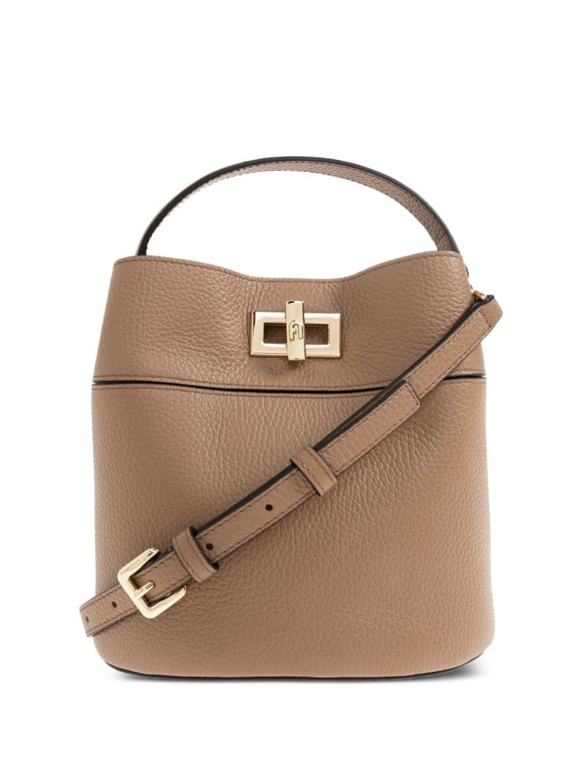 Furla Structured Textured Leather Gold-Hardware Handbag