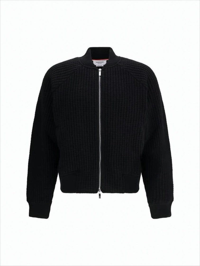 Thom Browne Textured Knit Black Wool Zip-Up Jacket