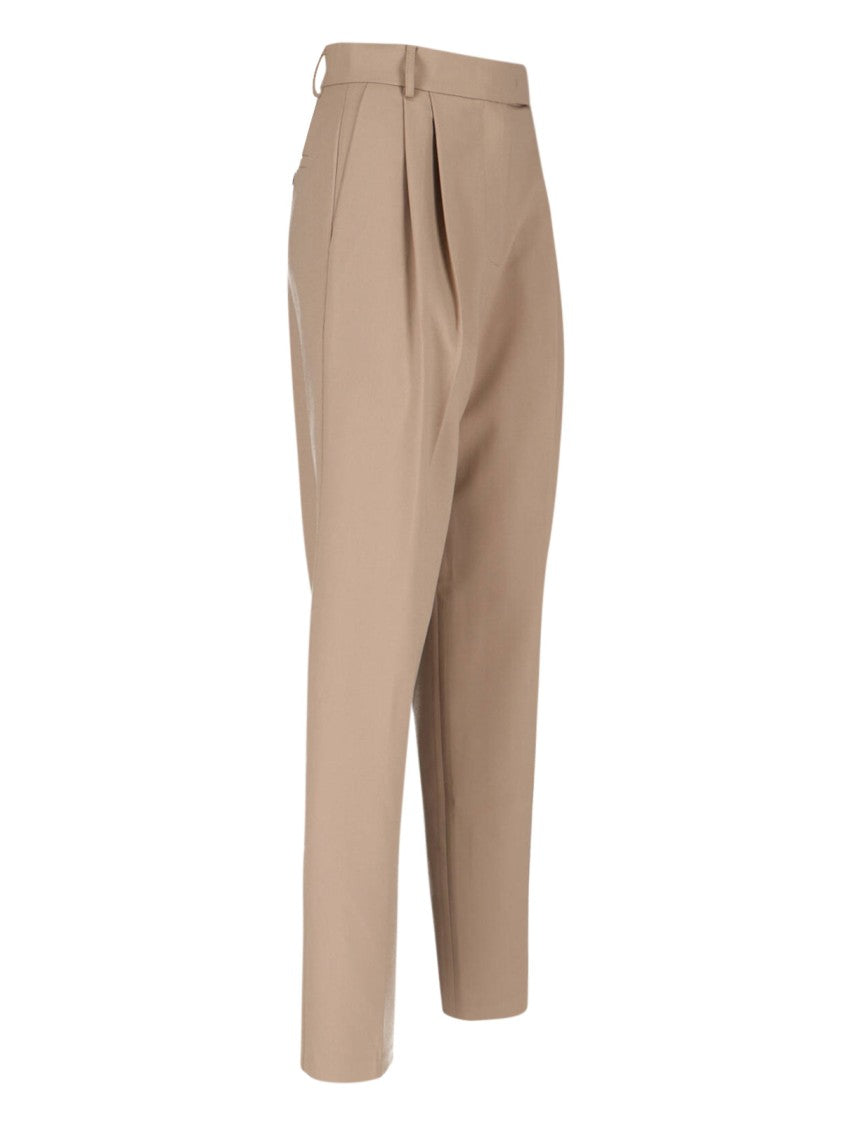 The Frankie Shop Beige Straight-Leg Trousers With Front Pleats And Dual Pockets