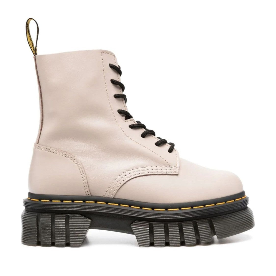 Dr. Martens Beige Audrick 8-Eye Lux Chunky Sole Leather Ankle Boots