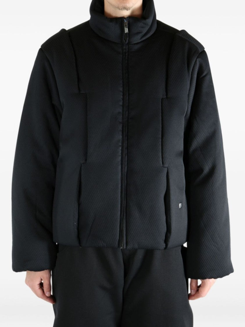 Ader Error Boxy Black Panelled Jacket With High Collar And Zipper Closure