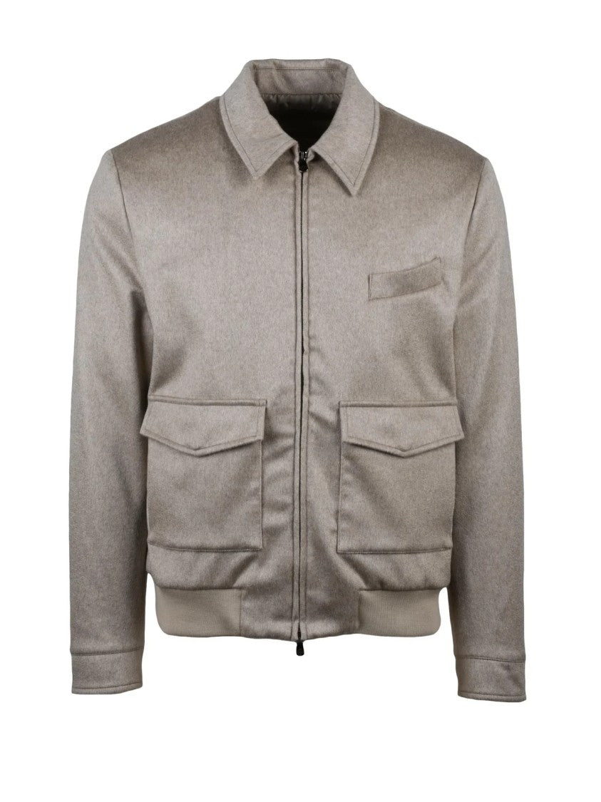 Luigi Borrelli Napoli Beige Cashmere Aviator Jacket