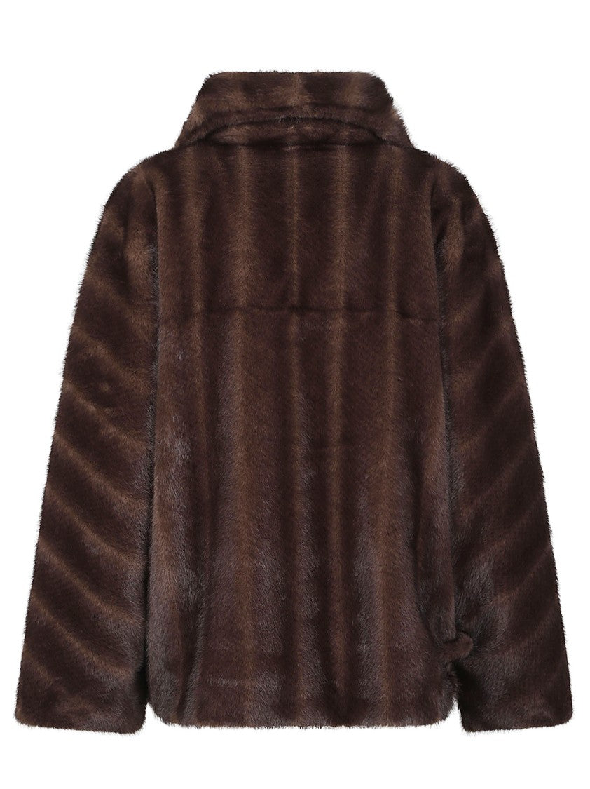 S.W.O.R.D 6.6.44 Cropped Metallic Button Plush Faux Fur Peacoat