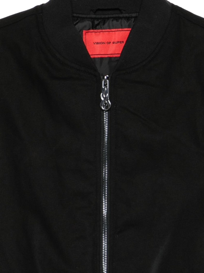 Vision Of Super Innovative Black Bomber Jacket With Flame Detailing
