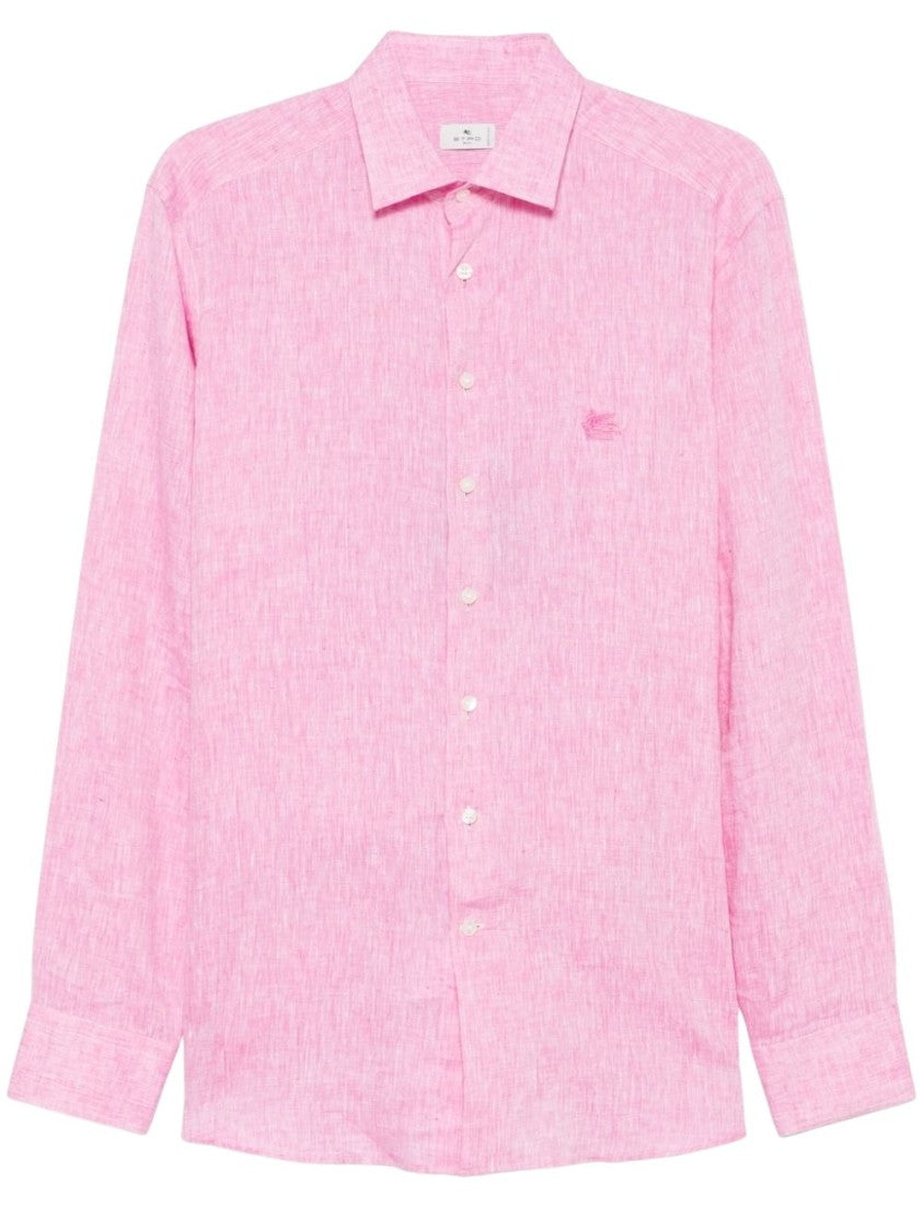 Etro Pink Button-Down Long-Sleeved Linen Shirt