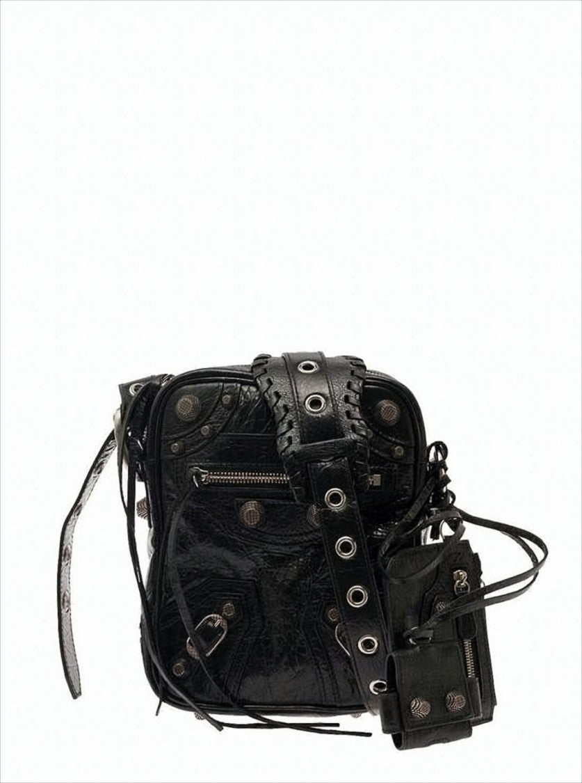 Balenciaga Textured Lambskin Crossbody Bag With Adjustable Strap And Pouch Accents