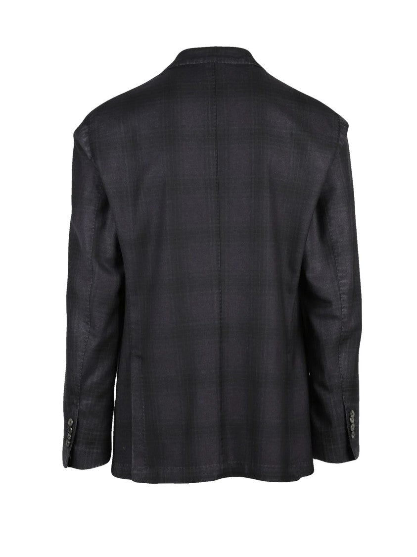 L.B.M. 1911 Round Wool Blazer With Subtle Check Pattern And Lightweight Design