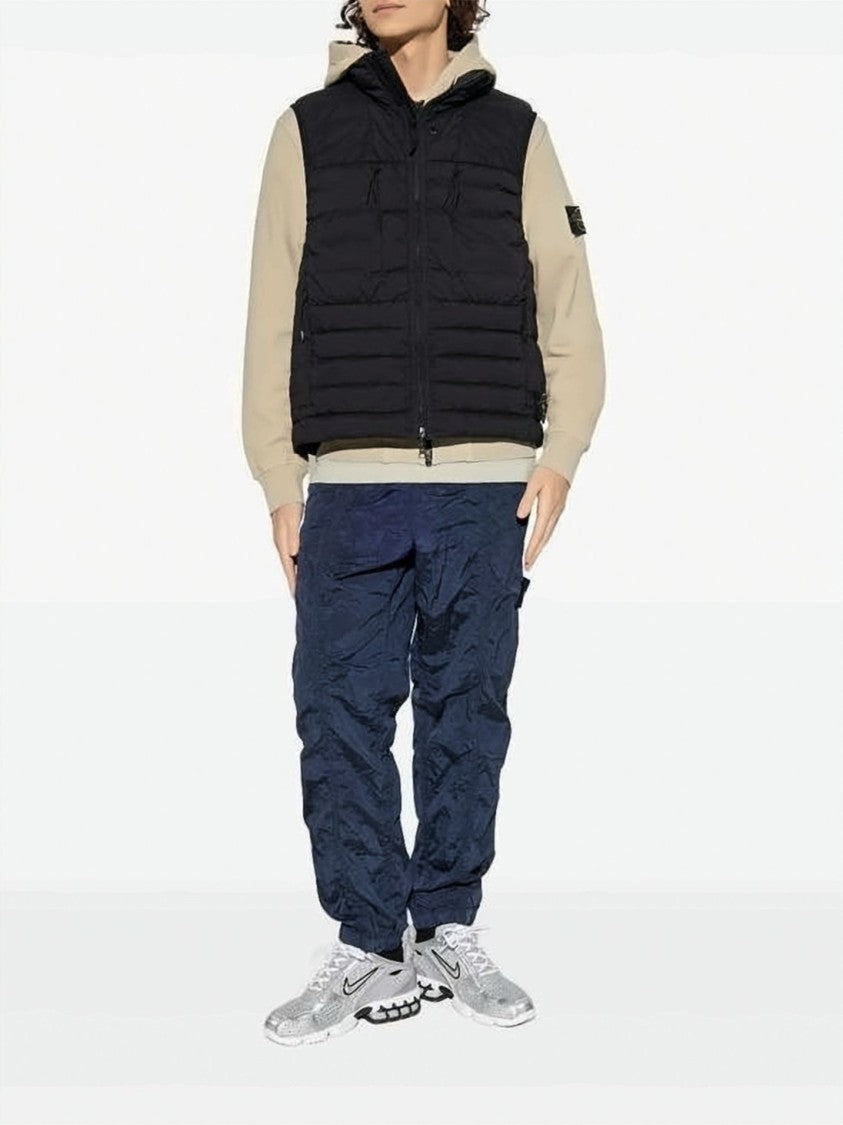 Stone Island Black Organic Cotton Ribbed Cuffs Hoodie