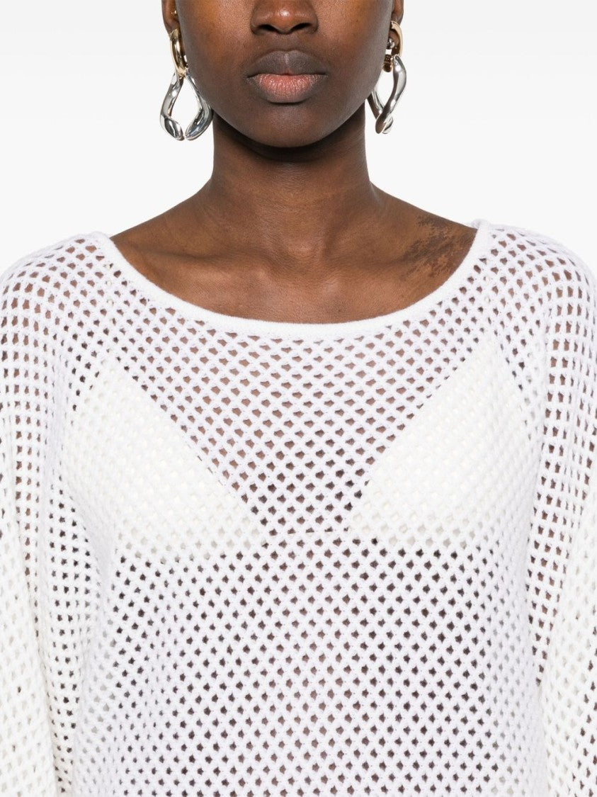 Allude Open-Knit White Sweater With Cropped Fit