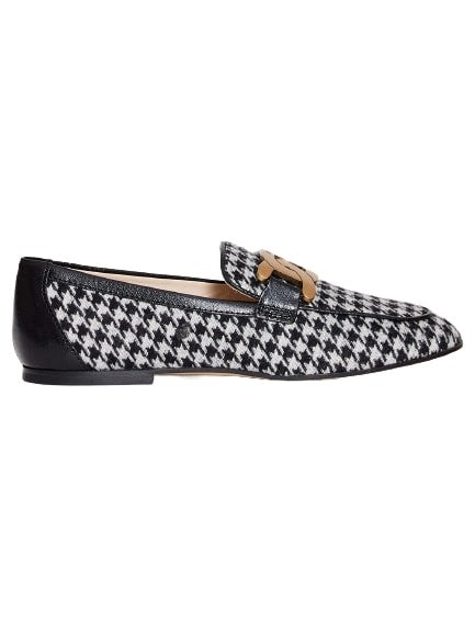 Tod's Black And White Pied De Poule Moccasin