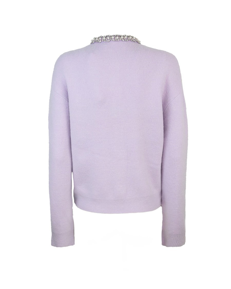 Self-Portrait Lilac Crystal Trim Cardigan