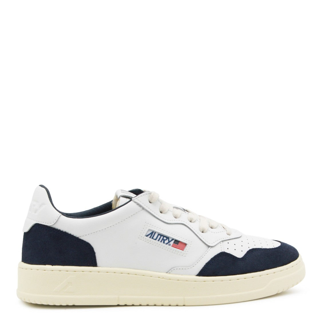 Autry White Navy Blue Medalist Suede Leather Low-Top Sneakers