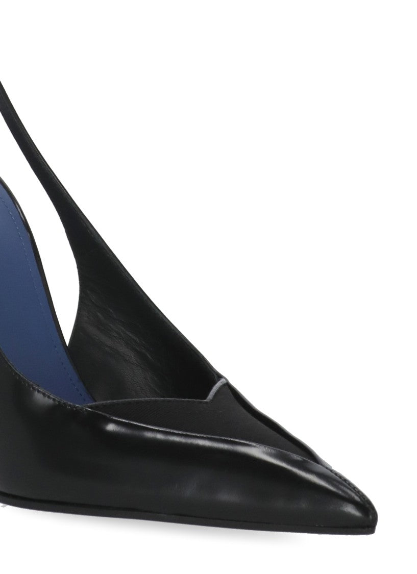 Lanvin Pointed Toe Slingbacks With Sculptural Flared Heel And Gold Accent