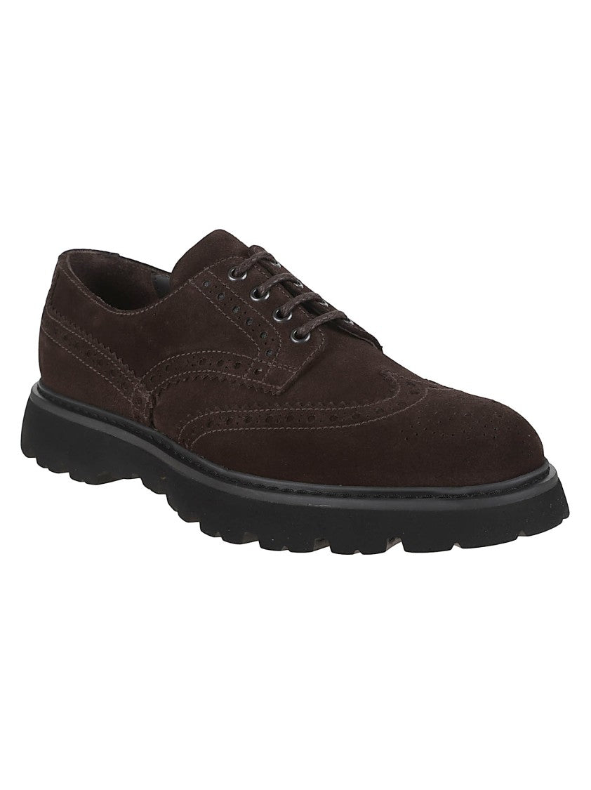Doucal's Wingtip Brogue Shoes In Brown Suede