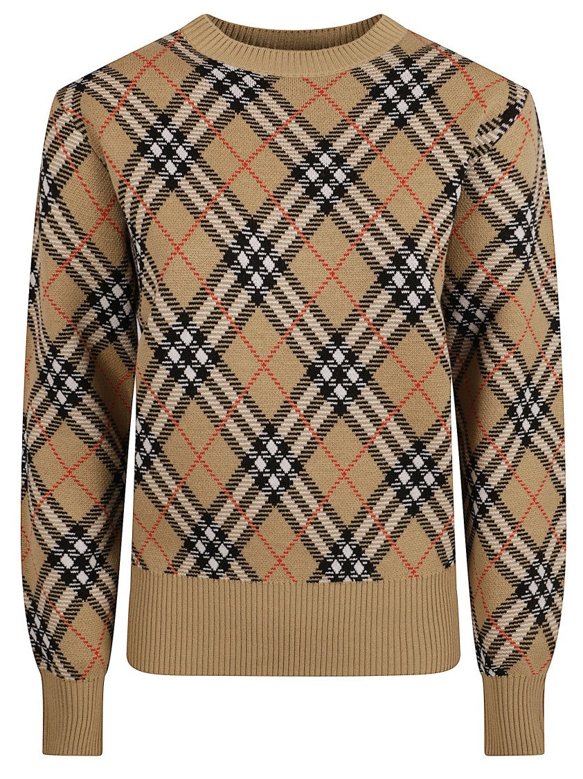 Burberry Plaid Crewneck Sweater With Ribbed Trims