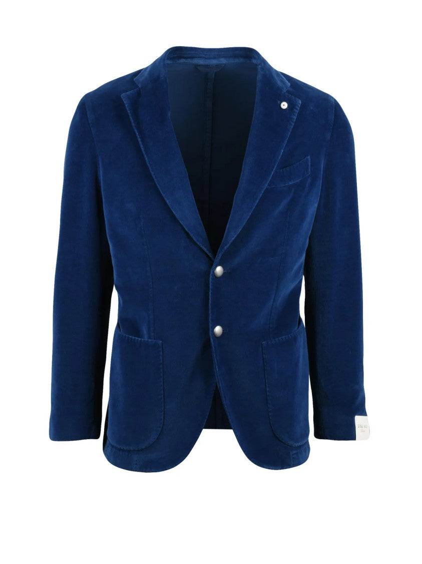 L.B.M. 1911 Royal Blue Cotton Velvet Jacket With Structured Lapel And Tailored Fit