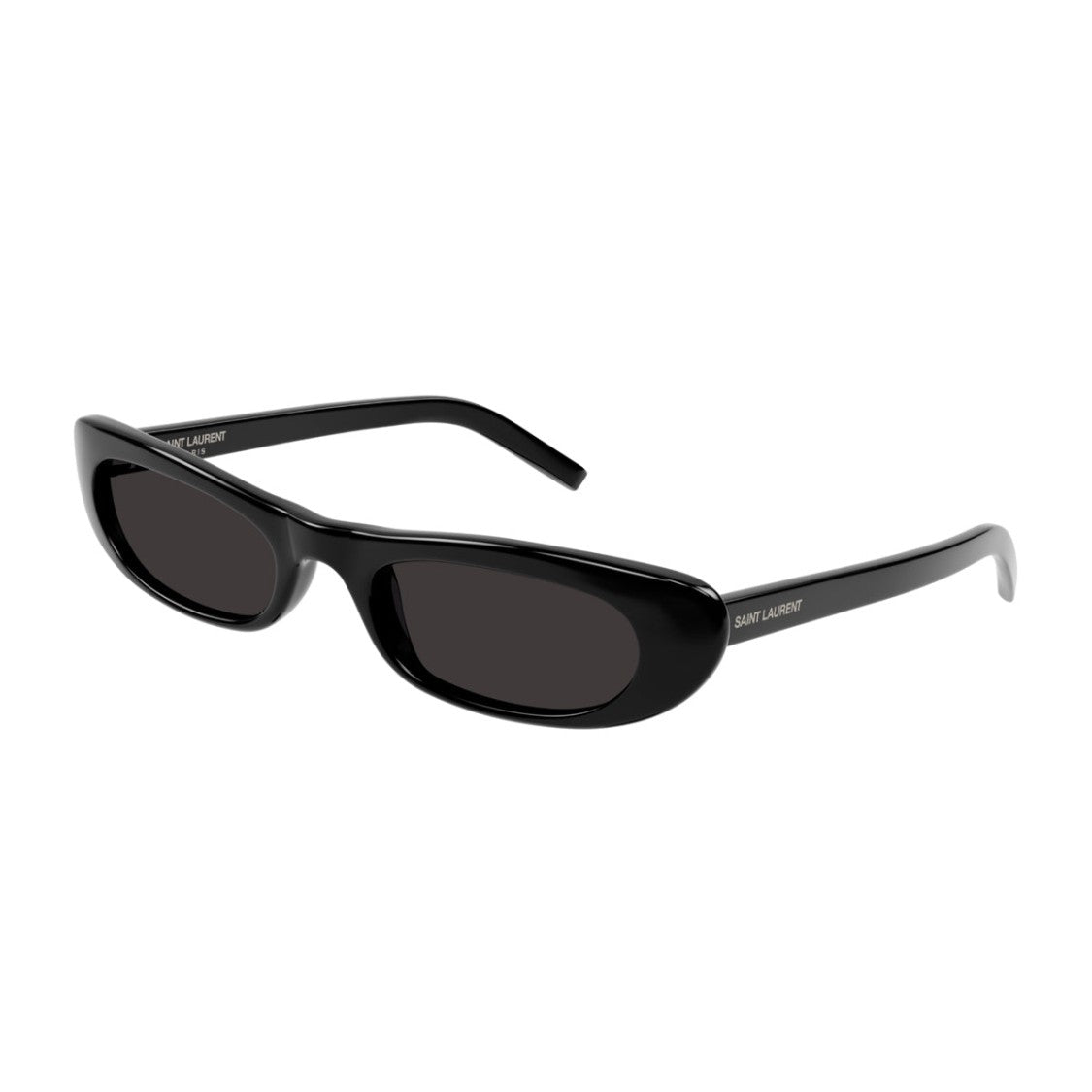 Saint Laurent Narrow Oval Sunglasses With Glossy Finish And Wraparound Lenses