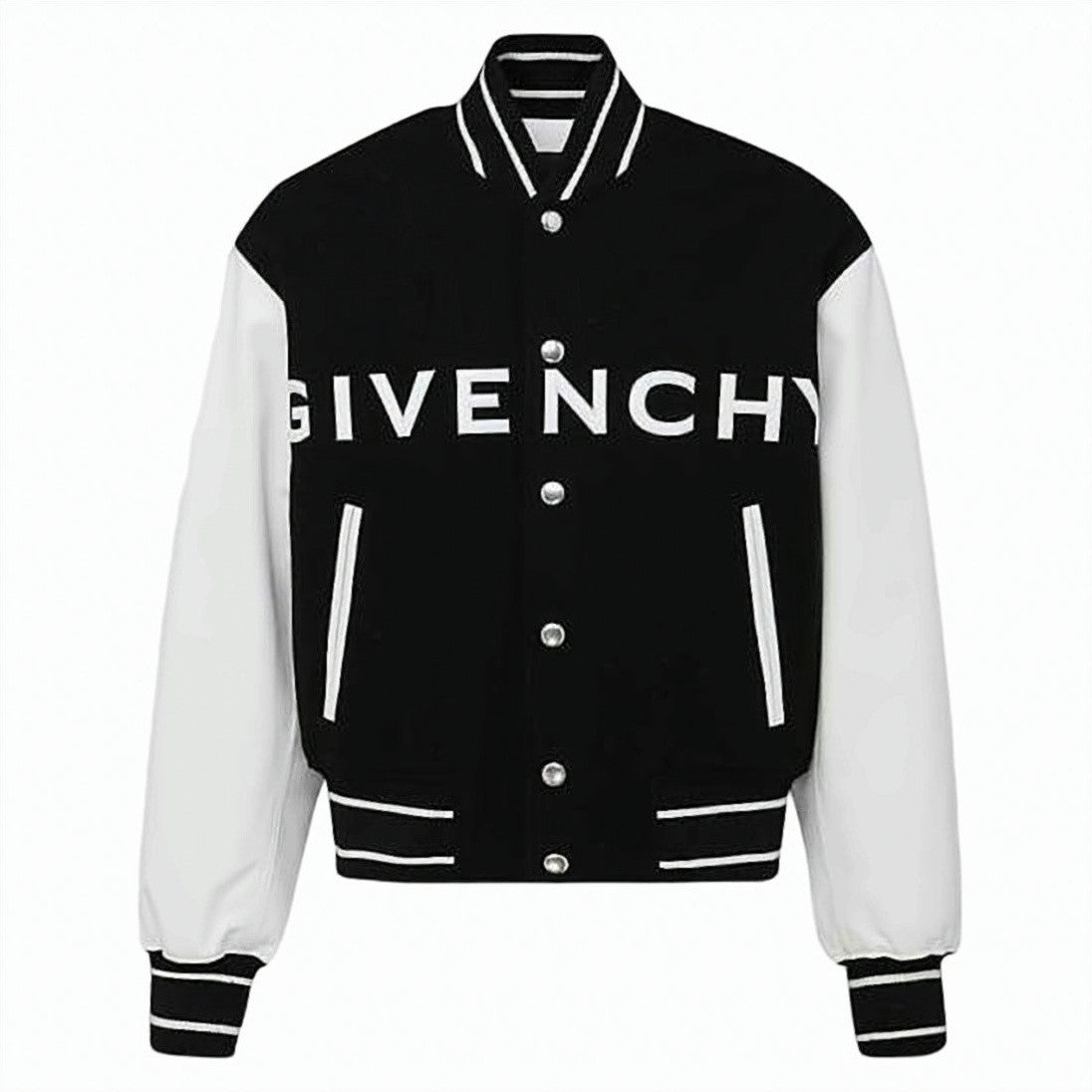 Givenchy Varsity-Inspired Black Bomber Jacket With Contrast Leather Sleeves