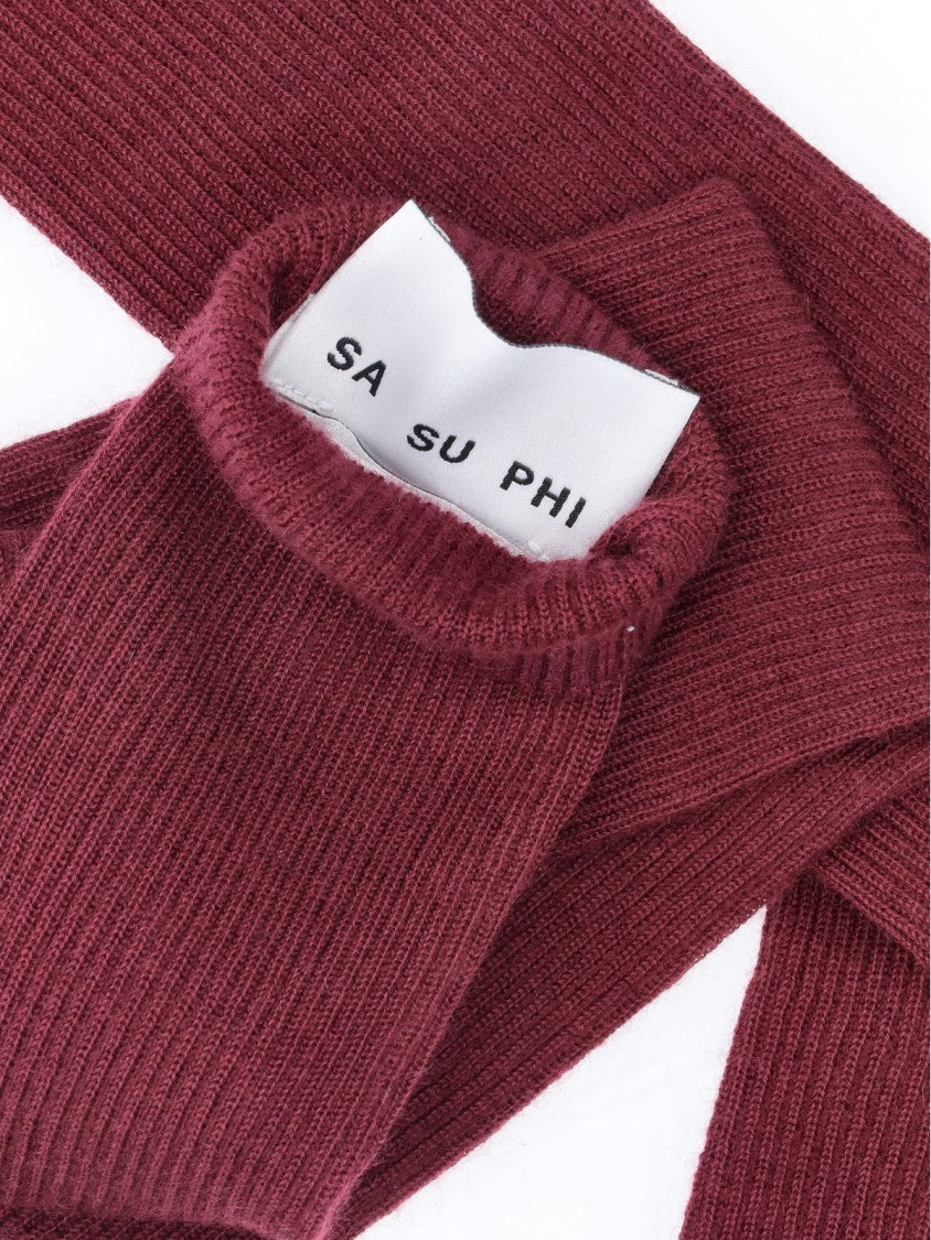 Sa Su Phi Burgundy Ribbed Cashmere-Blend Gloves