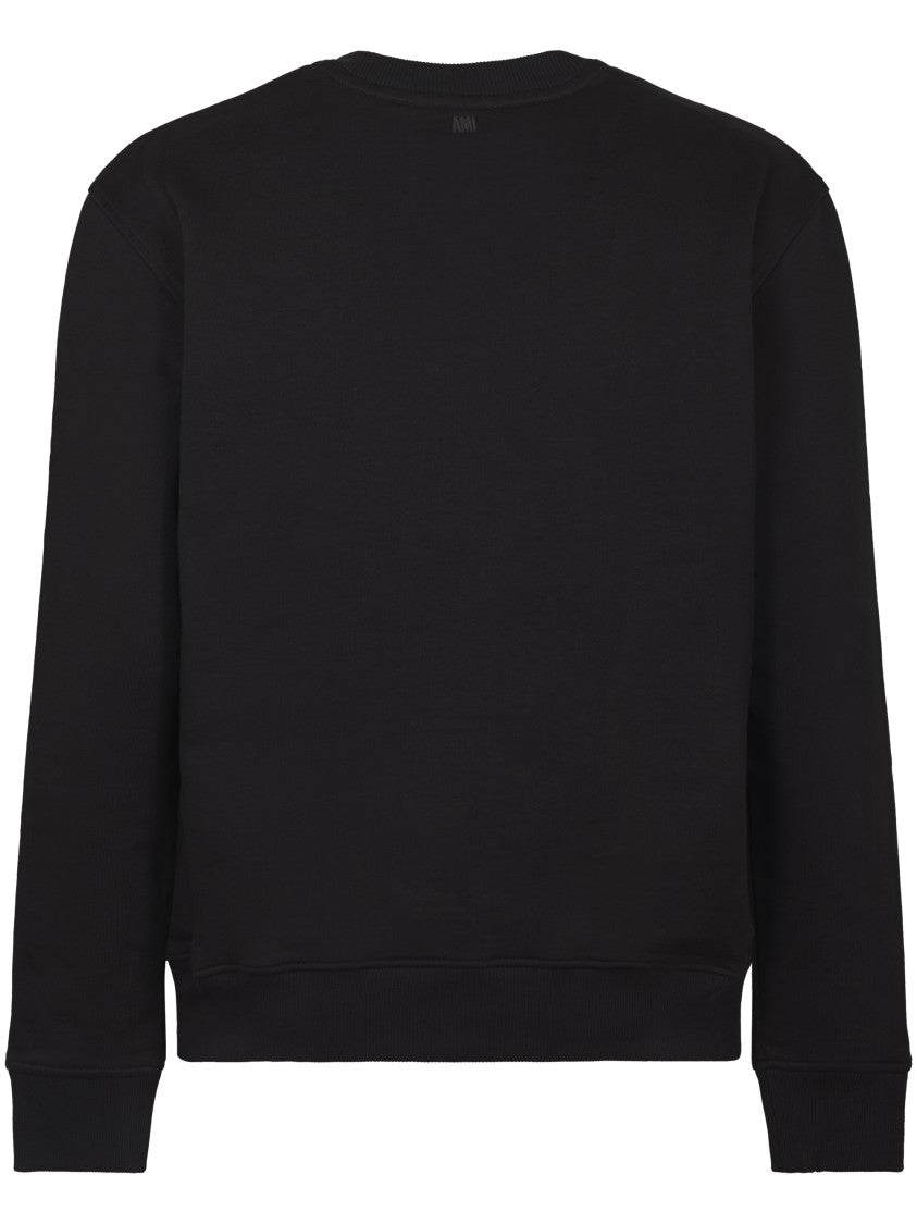 Ami Crew Neck Black Sweater With Heart Logo Detail