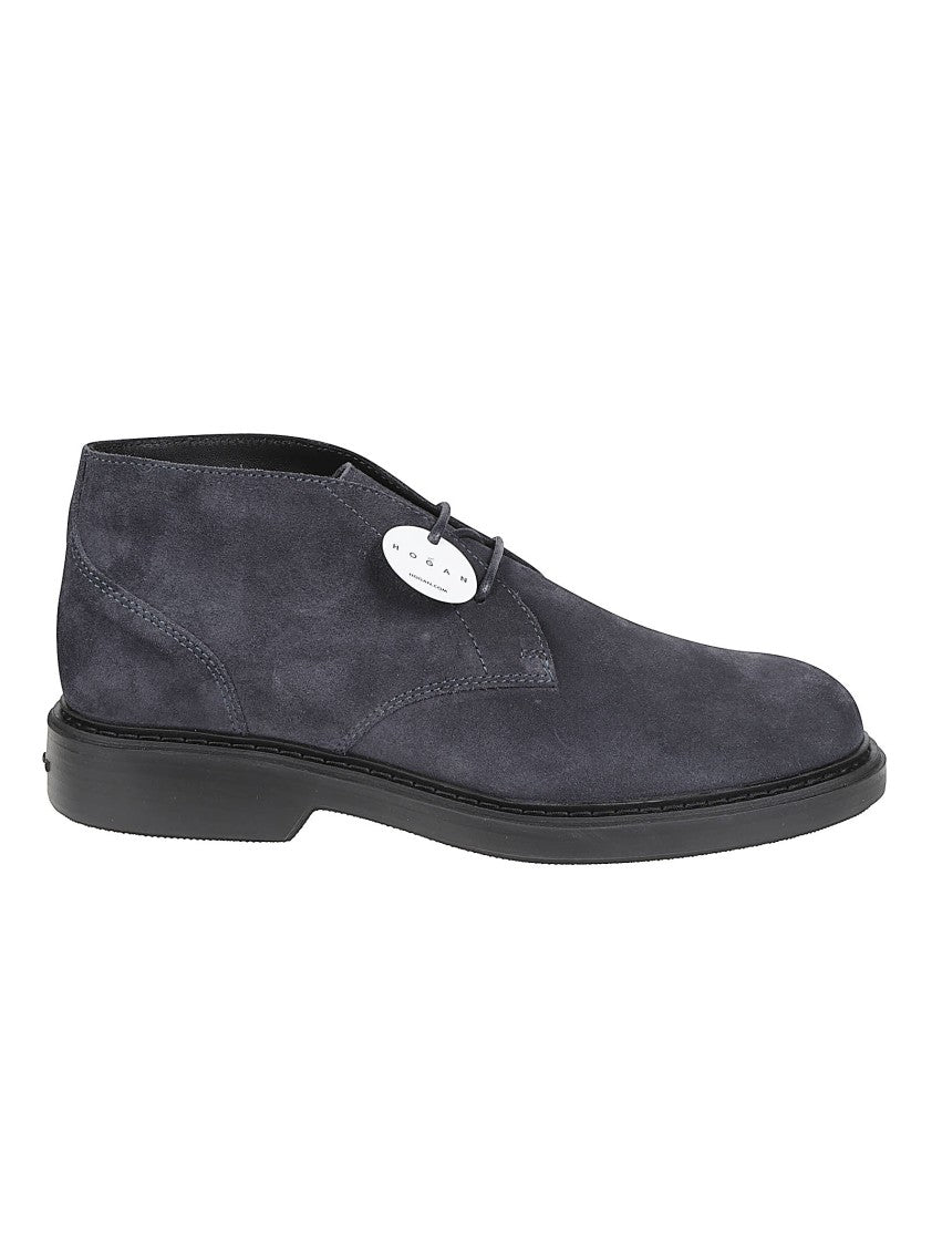 Hogan H704 Dark Leather Lace-Up Ankle Boots