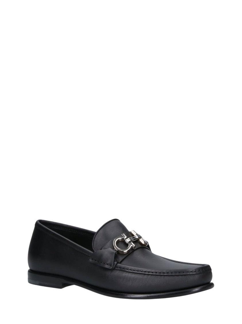 Ferragamo Black Leather Loafers With Metal Bit Detail