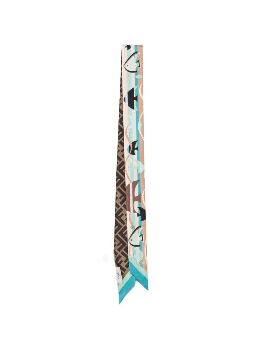 Fendi Multicolor Geometric-Fish Pattern Silk Scarf