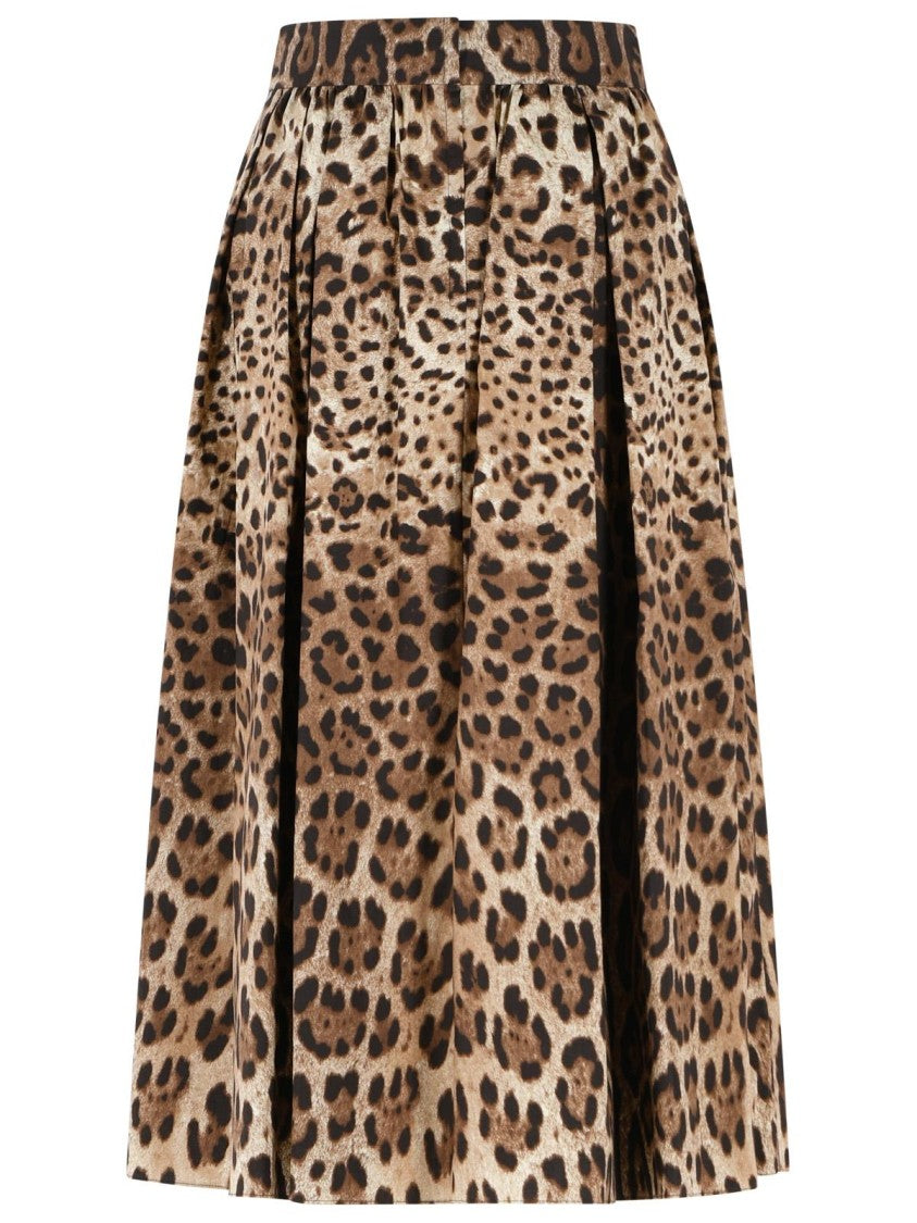 Dolce & Gabbana Leopard Print Cotton Midi Skirt