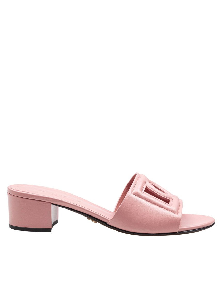 Dolce & Gabbana Pink Leather Mule With Dg Logo