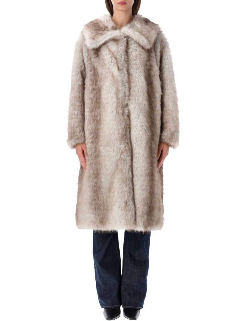 Sword Coat Eco Faux Plush Wide-Collar Faux Fur Coat