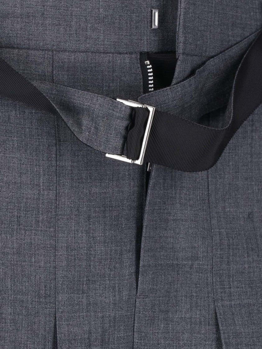 Sacai Grey Wool-Blend Belted Shorts