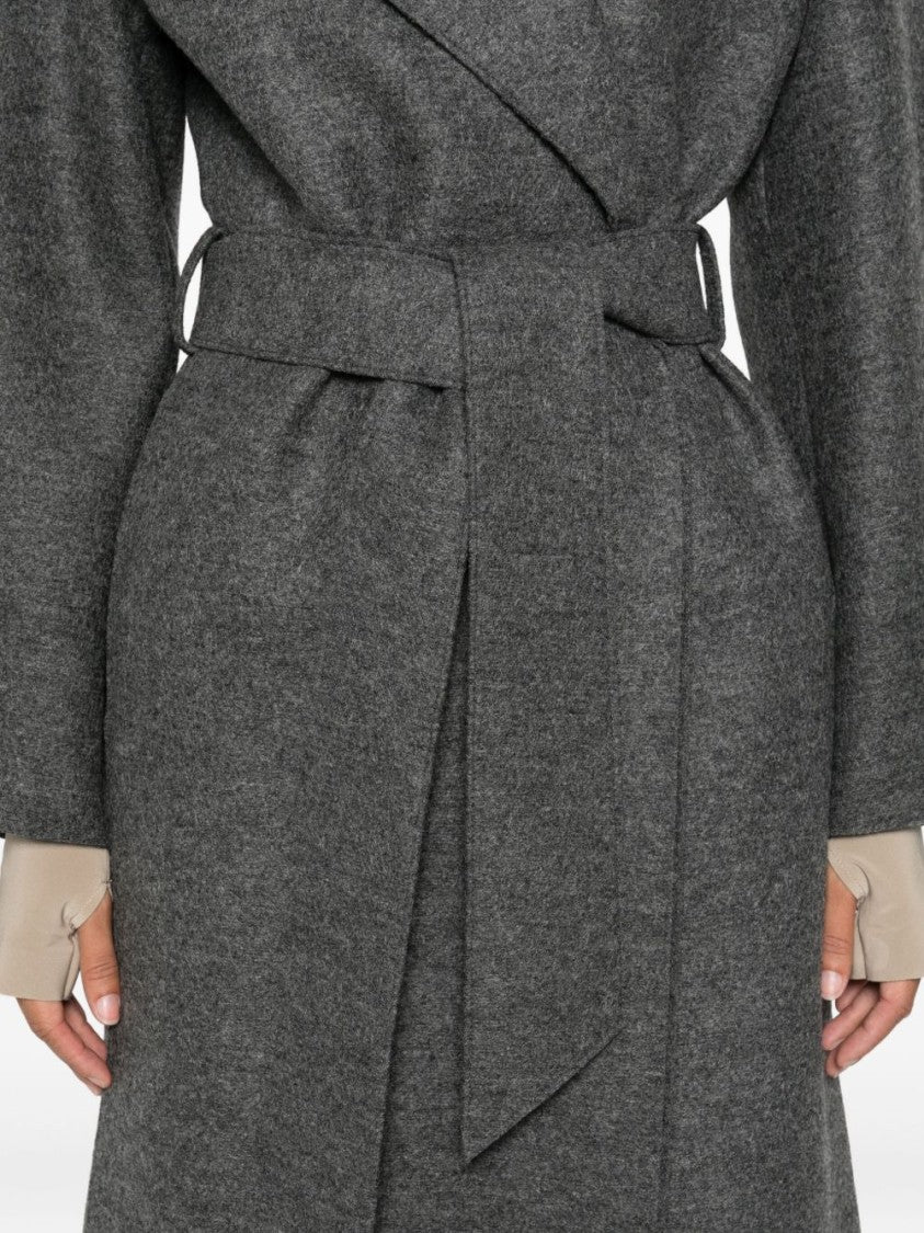 Harris Wharf London Mid-Length Grey Wool Wrap Coat