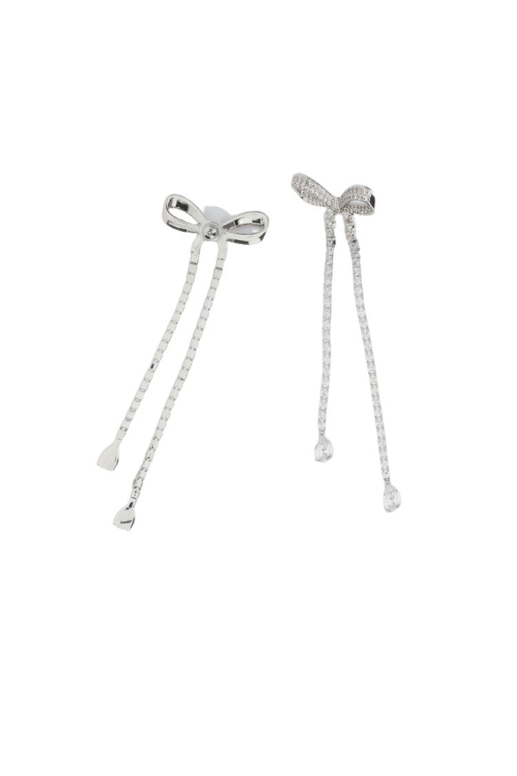 Self-Portrait Silver Crystal Bow Drop Earrings