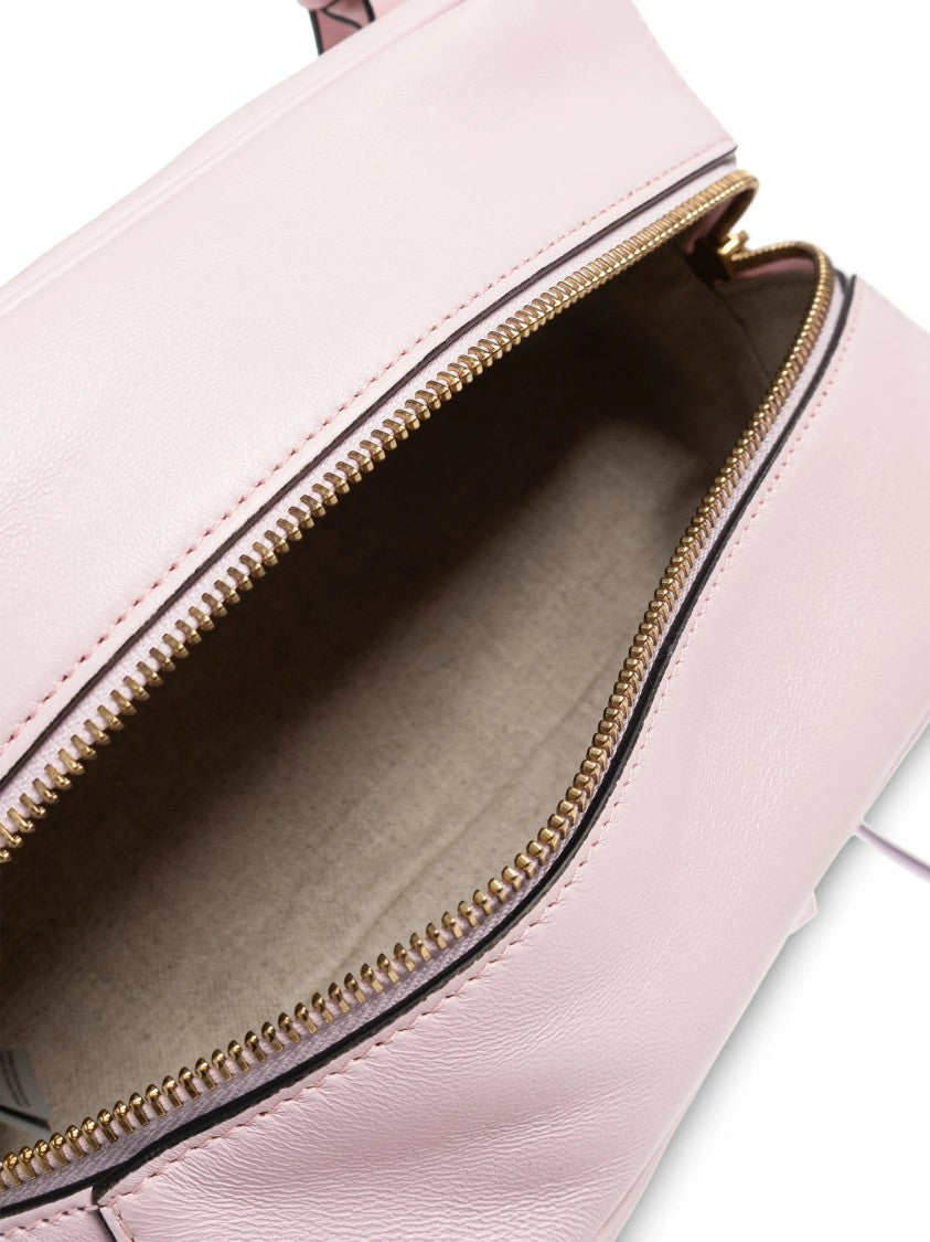 Versace Structured Pink Lambskin Shoulder Bag With Gold Accents