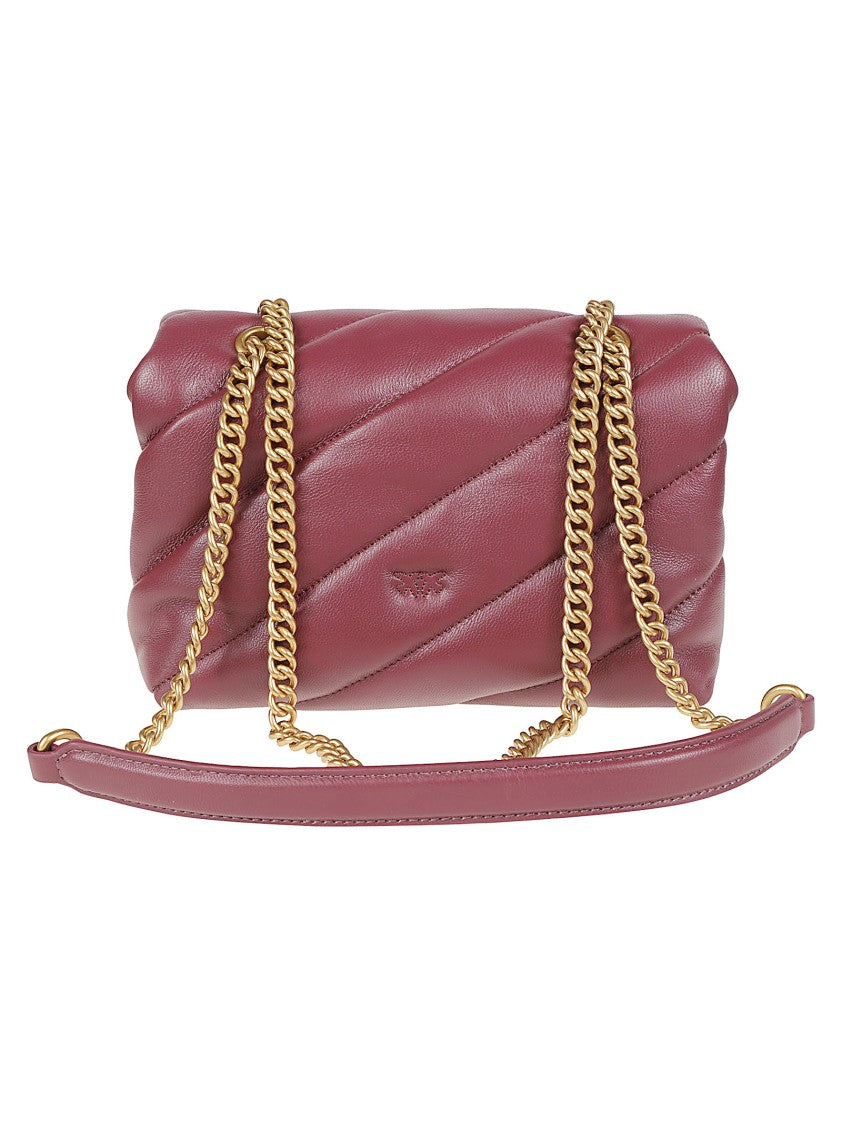 Pinko Burgundy Love Mini Puff Maxi Quilt Sheepskin Shoulder Bag