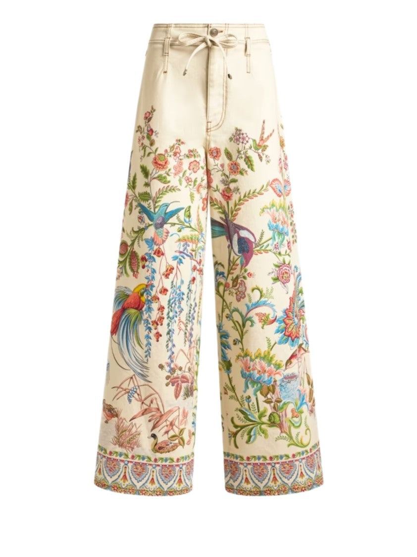 Etro Cream Floral Bird Wide Trousers