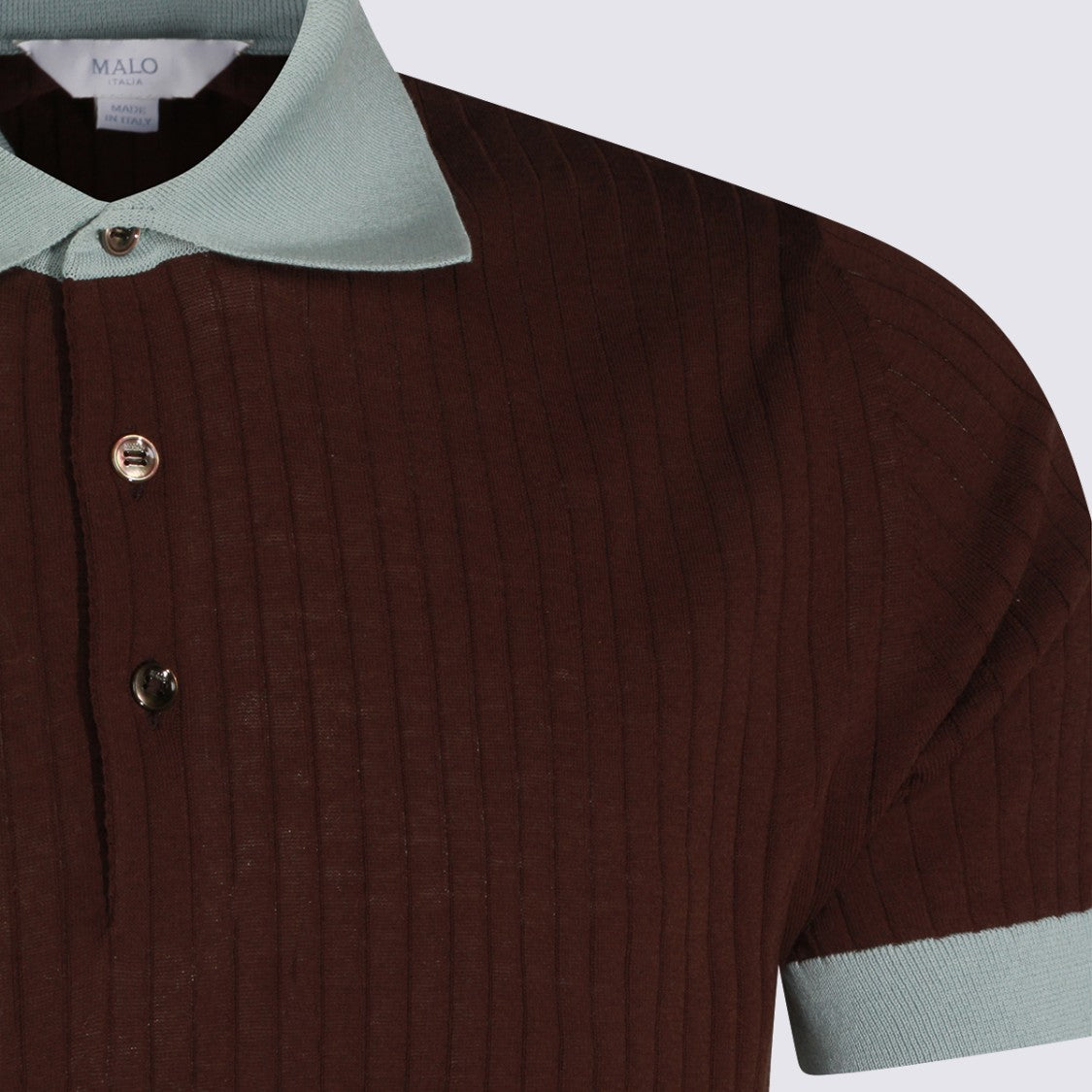 Malo Ribbed Polo Shirt With Mint Green Accents