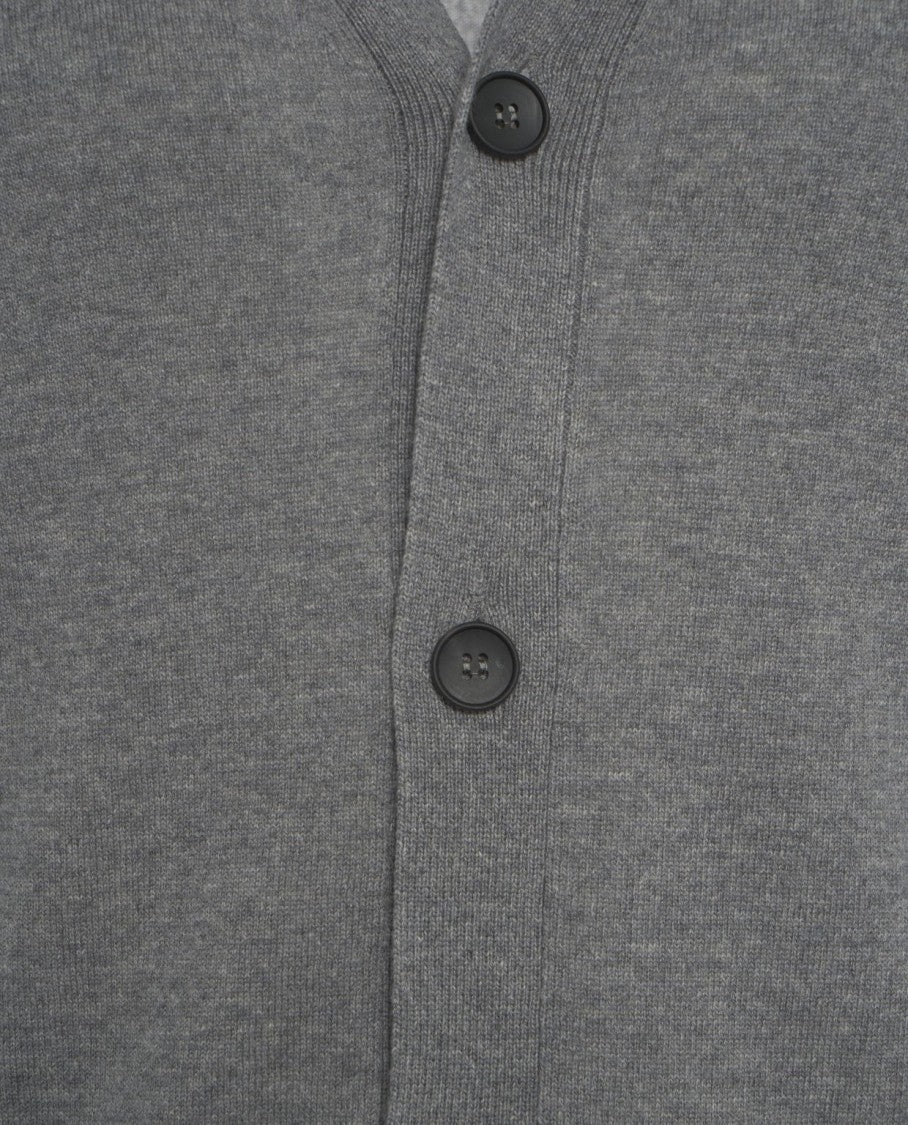 Gender V-Neck Cardigan With Button Closure And Ribbed Details