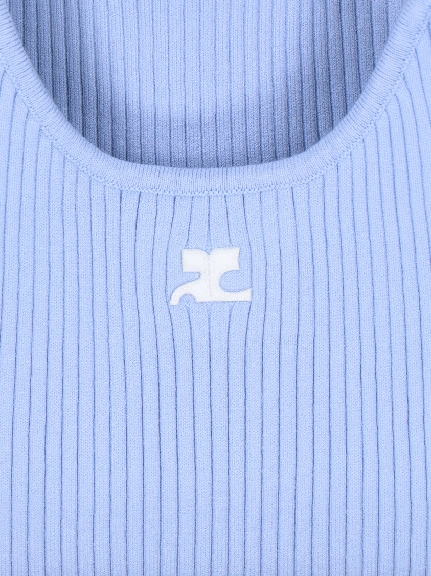 Courrèges Top, Light Blue, Thin Shoulder Straps, Round Neckline