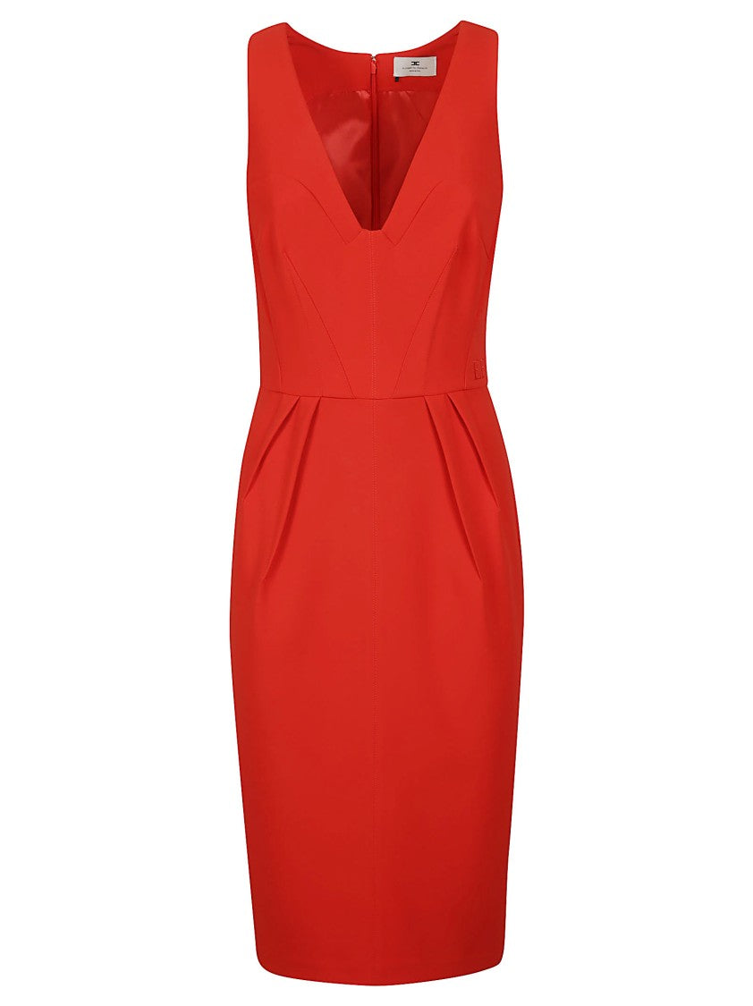 Elisabetta Franchi Fitted Deep V Neck Midi Dress