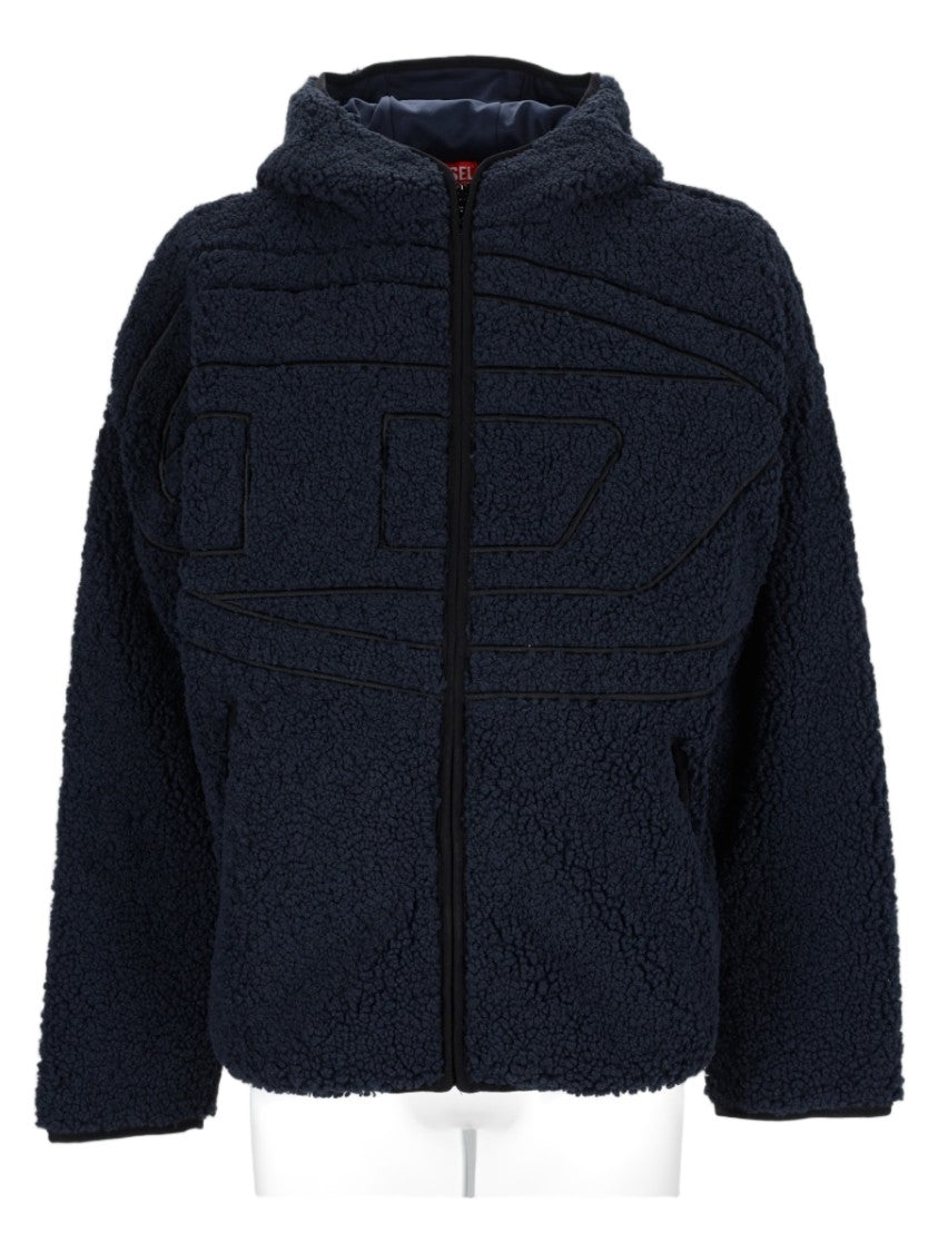 Diesel Black Plush Hooded Polyester Sports Jacket