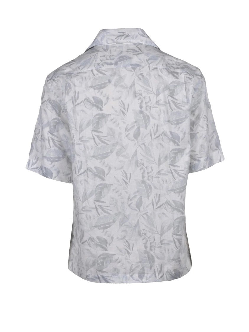 Eleventy White Grey Linen Cotton Shirt