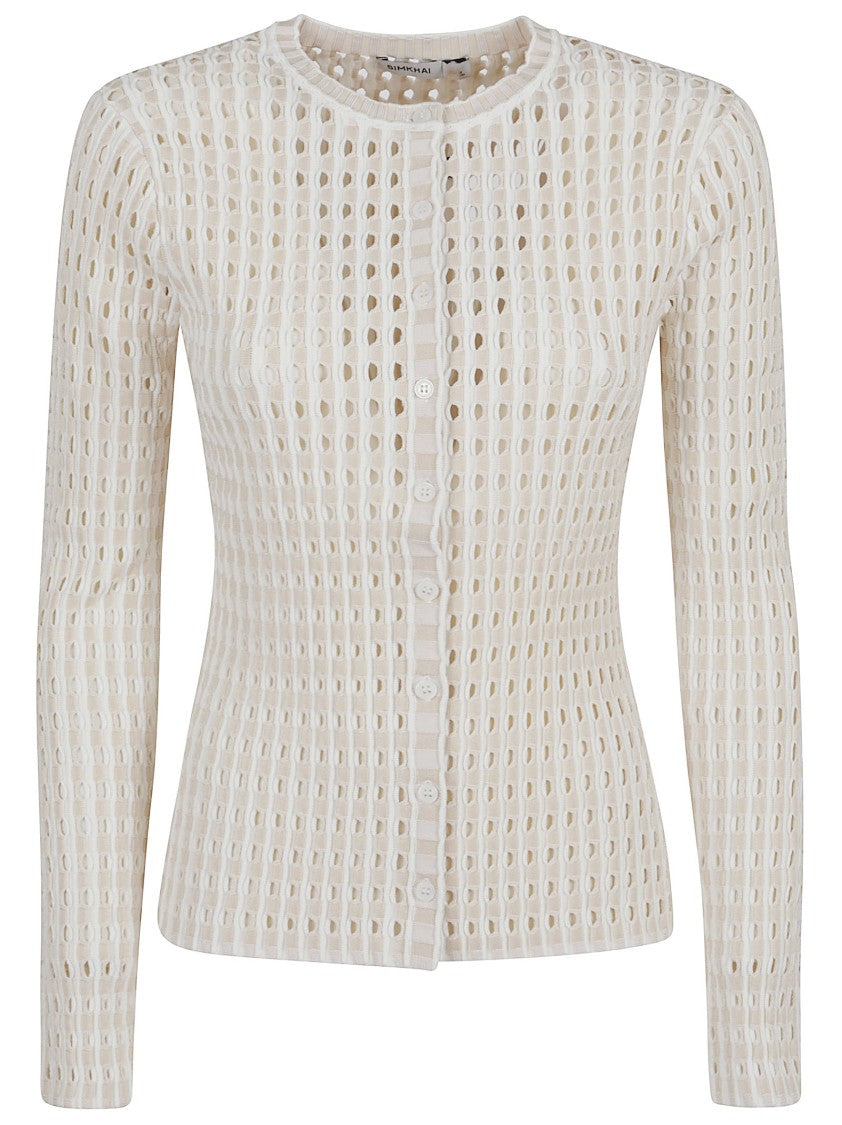 Jonathan Simkhai Open-Knit Button-Down Sweater With Fitted Silhouette