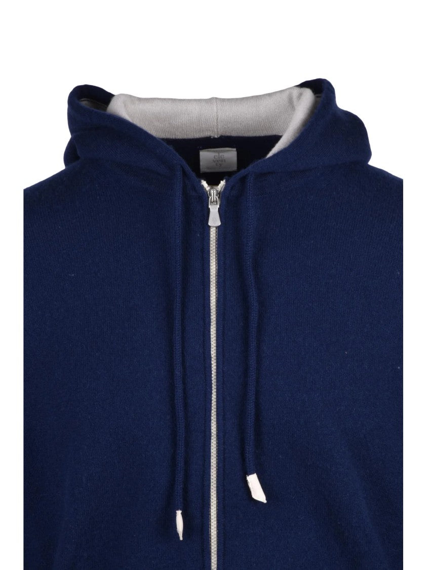 Eleventy Royal Blue Hooded Zip-Up Cashmere Sweatshirt