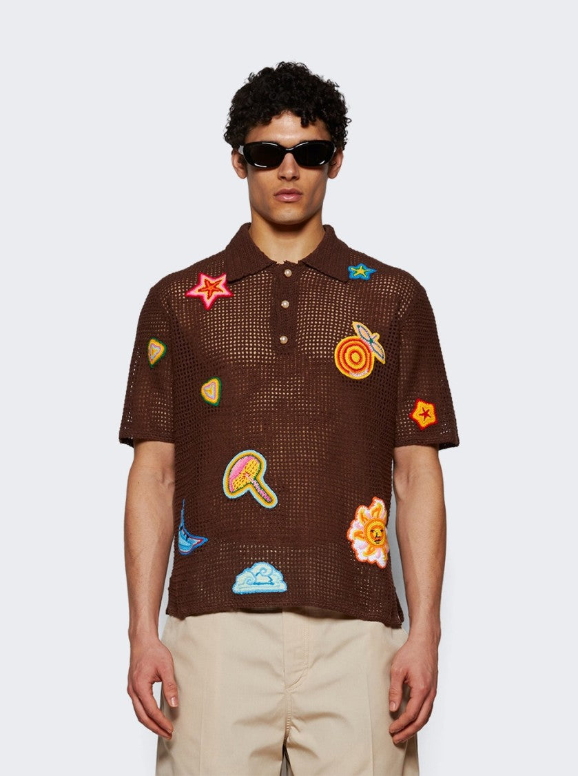 Casablanca Crochet Polo With Patches Brown