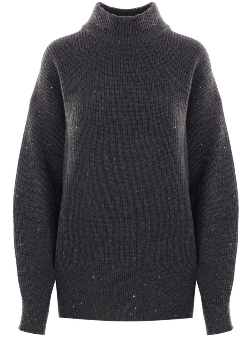 Brunello Cucinelli Ribbed Mock Neck Sweater With Subtle Sparkling Accents
